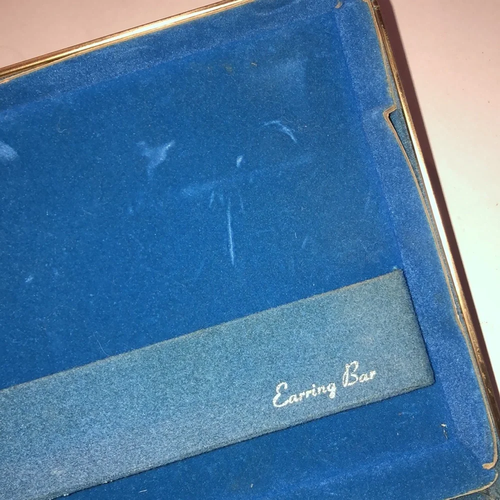 Vintage Blue Velvet Jewelry Case with Earring Bar